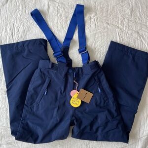 Boden Navy Blue Waterproof Snow Pants with Blue Suspenders